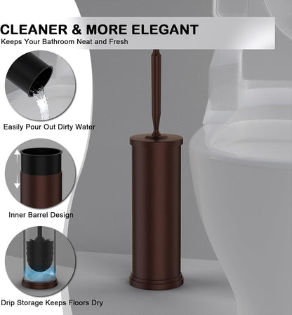 Stainless Steel Toilet Brush and Holder Set : Weighted Stable Base, Removable Inner Tube.Long Handle Toilet Bowl Brush Splash-Proof Design for Deep Cleaning & Space-Saving Storage,Nickel