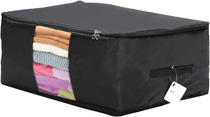 Comforter Storage Bags Pack of 2,Pillow Beddings/Blanket Clothes Organizer Storage Containers with Zippers,Breathable and Moistureproof(Black,2pcs)