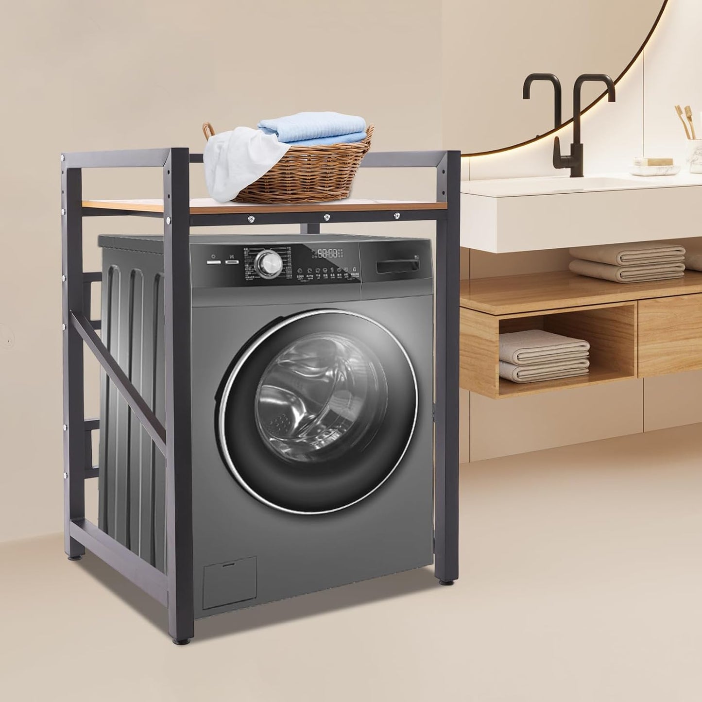 Over Washer and Dryer Shelves,Dryer Storage Shelf,3 Tiers Laundry Room Storage and Organizer Standing Shelf,Height Adjustable Laundry Room Shelves, Load-Bearing Capacity 22lbs (Log)