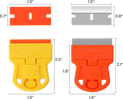 2 Pack Razor Blade Scraper Plastic Razor Blade Scraper Scraper Tool with Extra 10 Plastic Razor Blades and 10 Metal Blades for Adhesive Remover Removing Labels Stickers Taping on Glass Windows