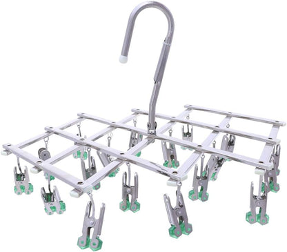 Drying Hanger, Hanging Drying Rack, Drip Hanger Stainless Steel with 18 Pegs for Laundry Underwear Socks, Quickly Remove Clothes from Hanger, Windproof, Folding Portable, (Red)