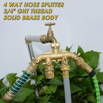 HQMPC Hose Splitter Garden Hose 3 Way Valve Brass Hose Splitter with Solid Long Handle Hose Spigot Splitter 3 Way Valve 3/4" GHT Thread