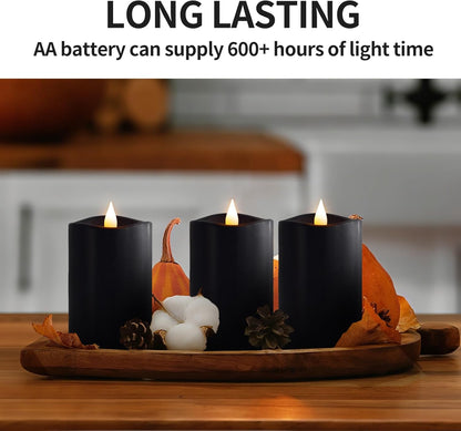 3x3 Flickering Flameless Candles Set of 2, 2AA Battery Life 600 Hours Battery Candles Flickering with Timer,3 inch Flameless Candles with Remote for Indoor/Outdoor, Ivory