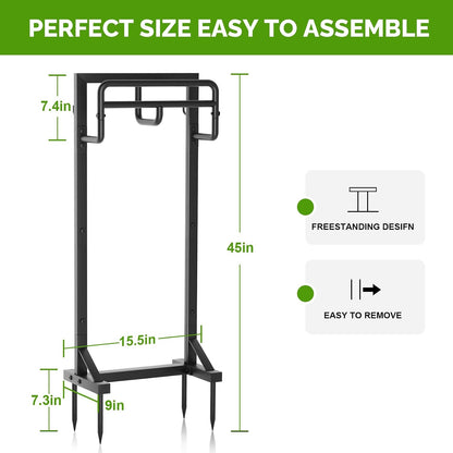 Garden Hose Holder with Stable Base and Tool Hooks, GAVISCITY Heavy-Duty Metal Hose Hanger Garden Hose Storage Holds 151Ft Hose, Rustproof Freestanding Water Hose Holder for Outside, Yard, Lawn, Black