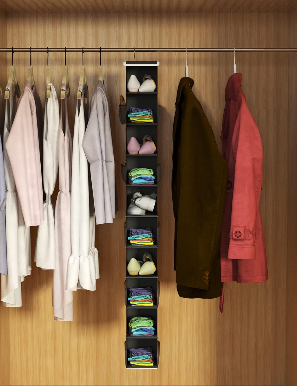 Libeder Hanging Shoe Organizer, 10-Shelf Closet Organizer with 6 Mesh Side Pockets