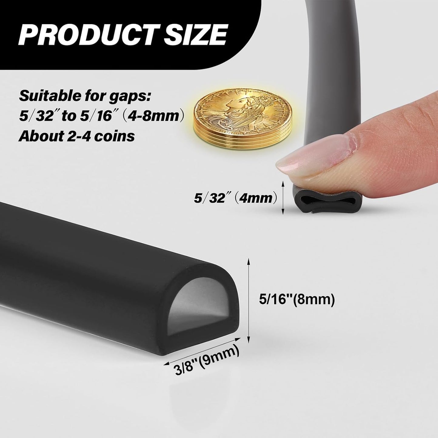 Silicone Weather Stripping Door Seal, 20FT Self Adhesive D Shaped Door Seal Strip for Door Frame, Door Insulation Strip Window Seal, W:1 in; H:1 in; 20Feet