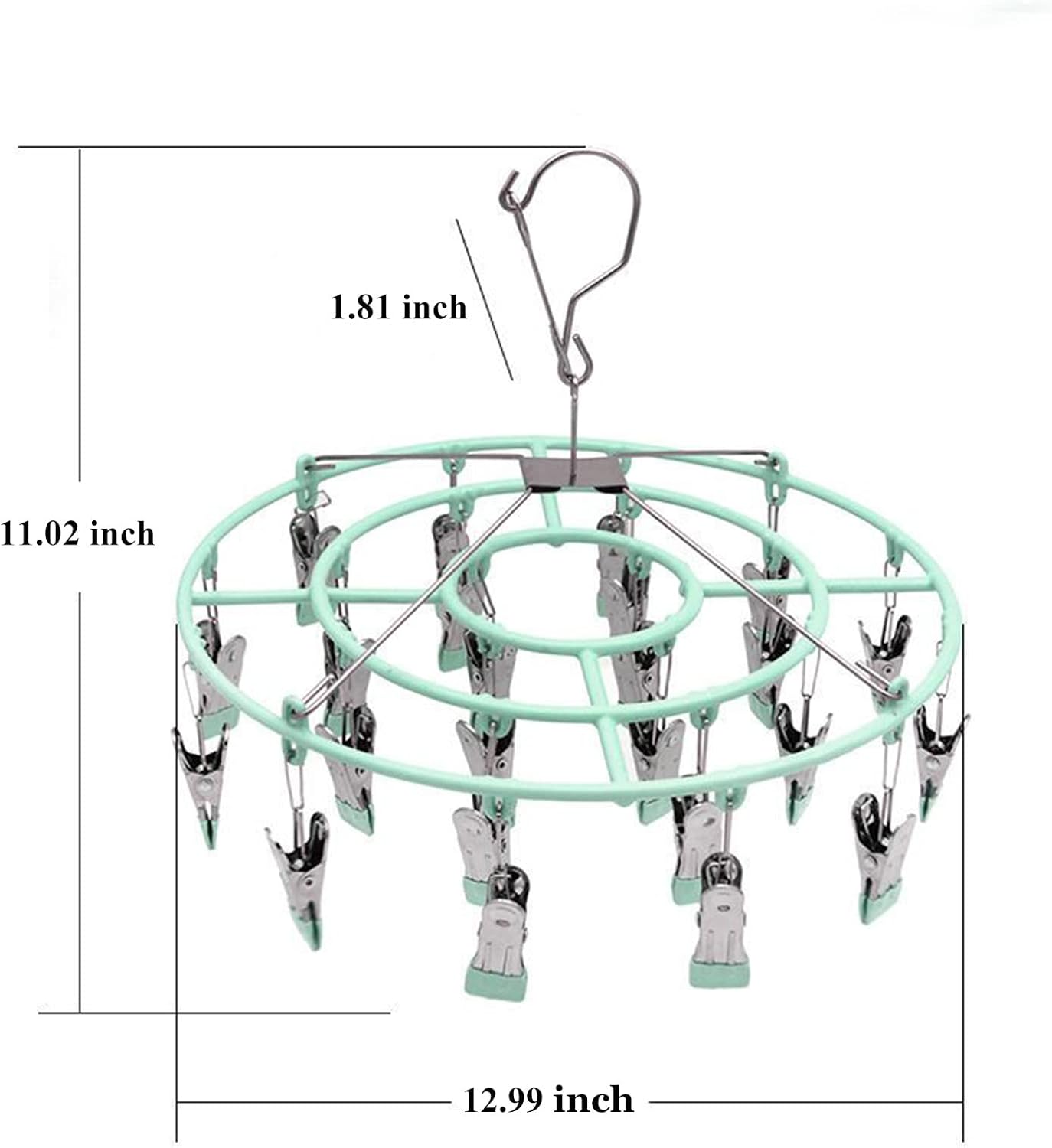 Stainless Steel Clothes Sock Drying Rack with 24 Clips, Swivel Hook Windproof Clothes Hanger Rack for Sock, Bras, Towel, Underwear, Laundry Clothes, Hat, Scarf, Pants, Gloves (Pink Clips)