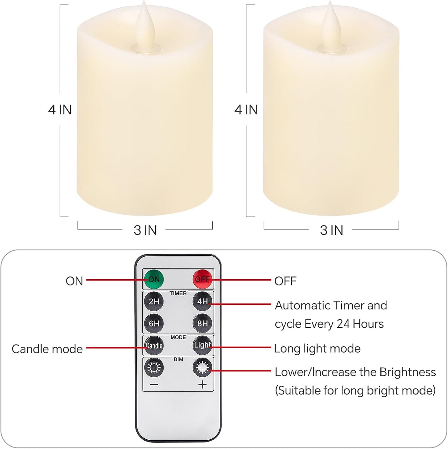 3x4 Flickering Flameless Candles Set of 3,Real Wax Pillar LED Candles,with Timer,4 inch Flameless Candles with Remote,for Party Wedding Holiday Home Decor,Ivory