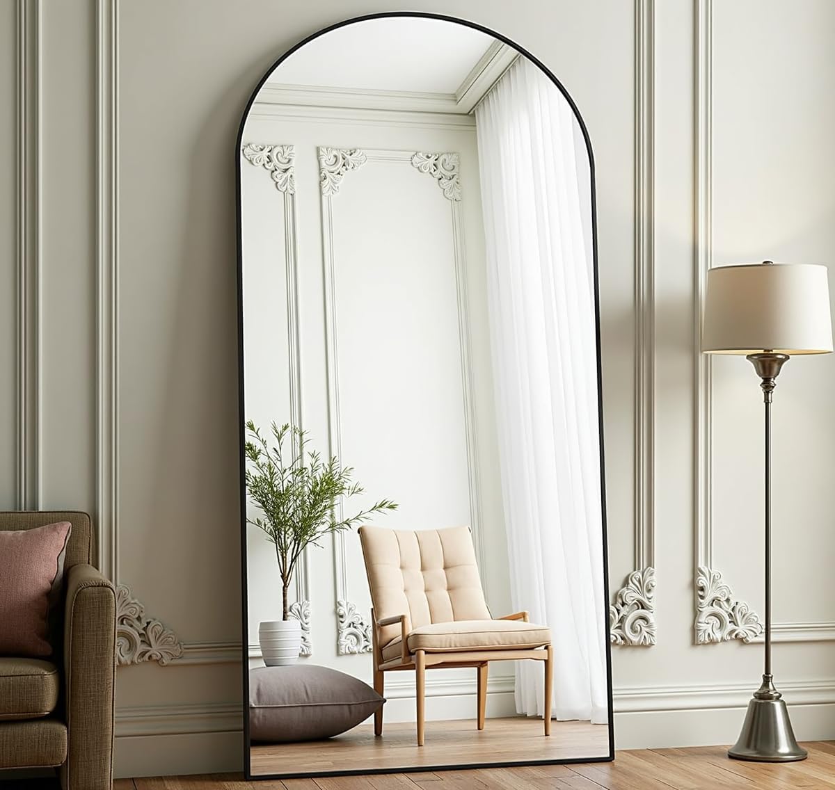 Prywot Arched Full Length Mirror, 70"x26" Free Standing Floor Mirror, Modern Full Body Mirrors with Stand, Wall Mirrors with Aluminum Alloy Frame for Bedroom,Living Room, Gold