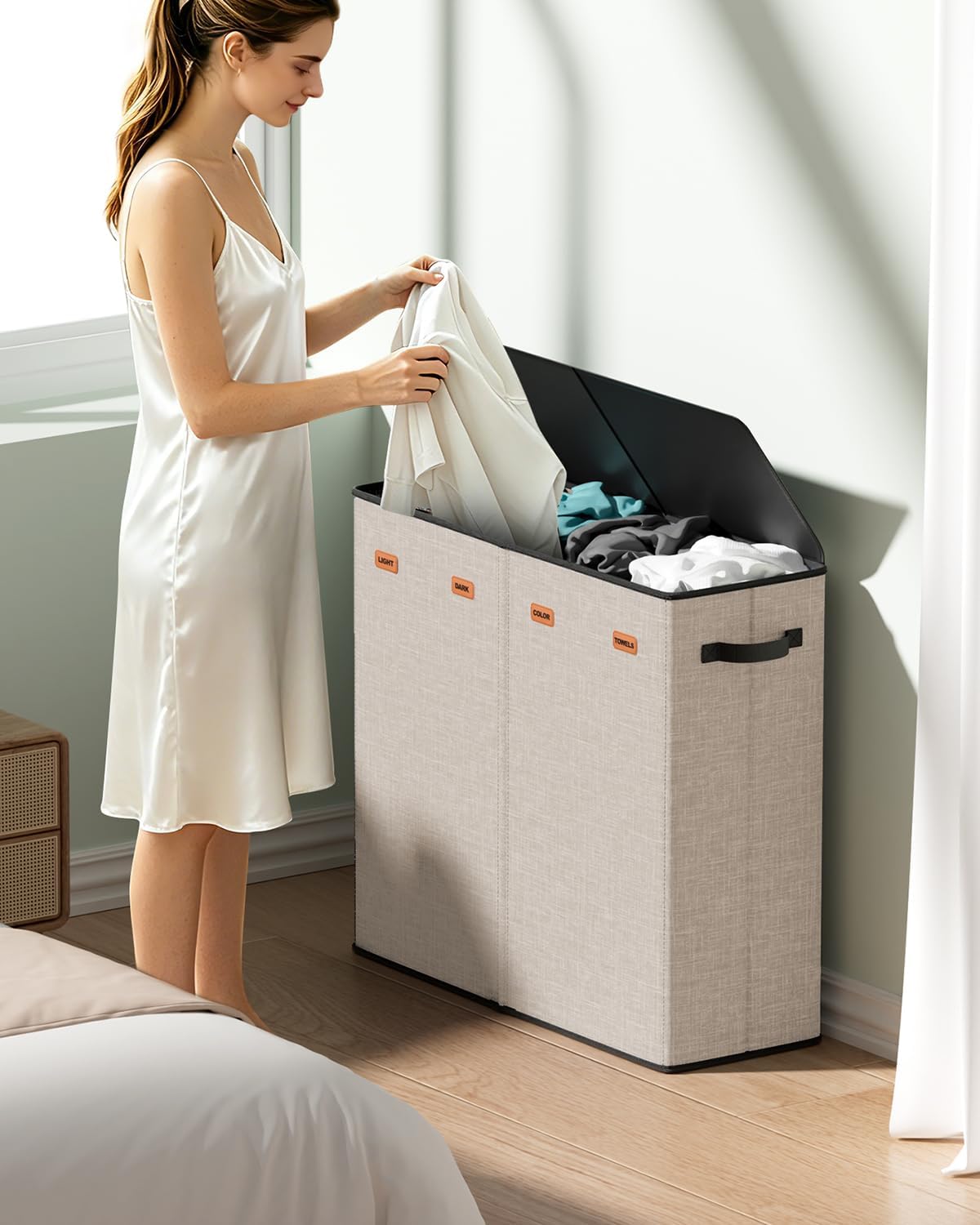 185L Laundry Hamper 3 Section with Lid & Removable Bags | Collapsible laundry basket organizer for laundry room, bedroom & dorm with 3 removable washing bags