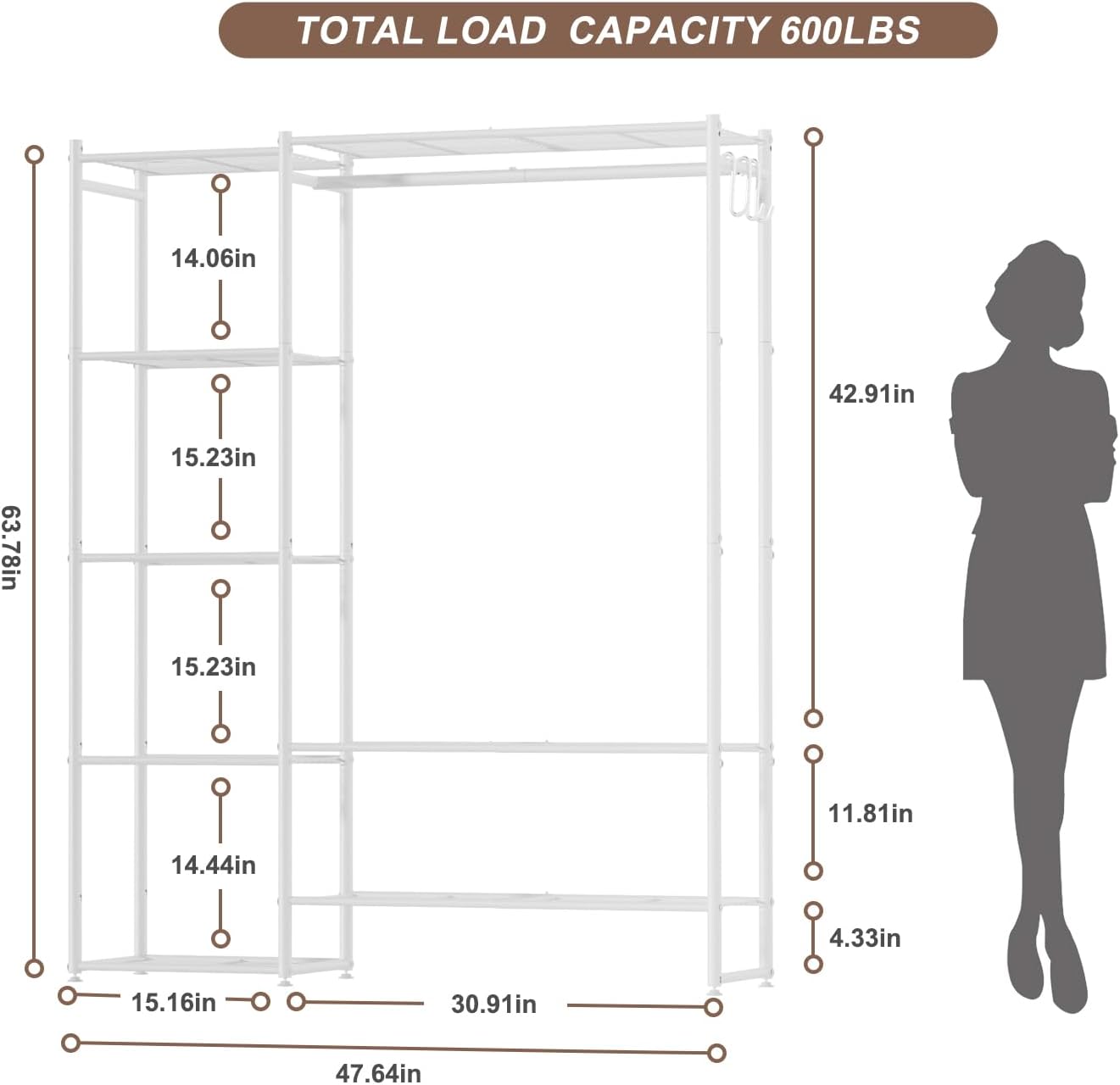 Neprock Wardrobe Closet, Portable Clothing Rack for Hanging Clothes, Free Standing Closet Organizers and Storage System with 4 Tiers Shelves for Cloakroom Bedroom,Black
