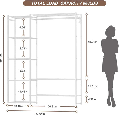 Neprock Wardrobe Closet, Portable Clothing Rack for Hanging Clothes, Free Standing Closet Organizers and Storage System with 4 Tiers Shelves for Cloakroom Bedroom,Black