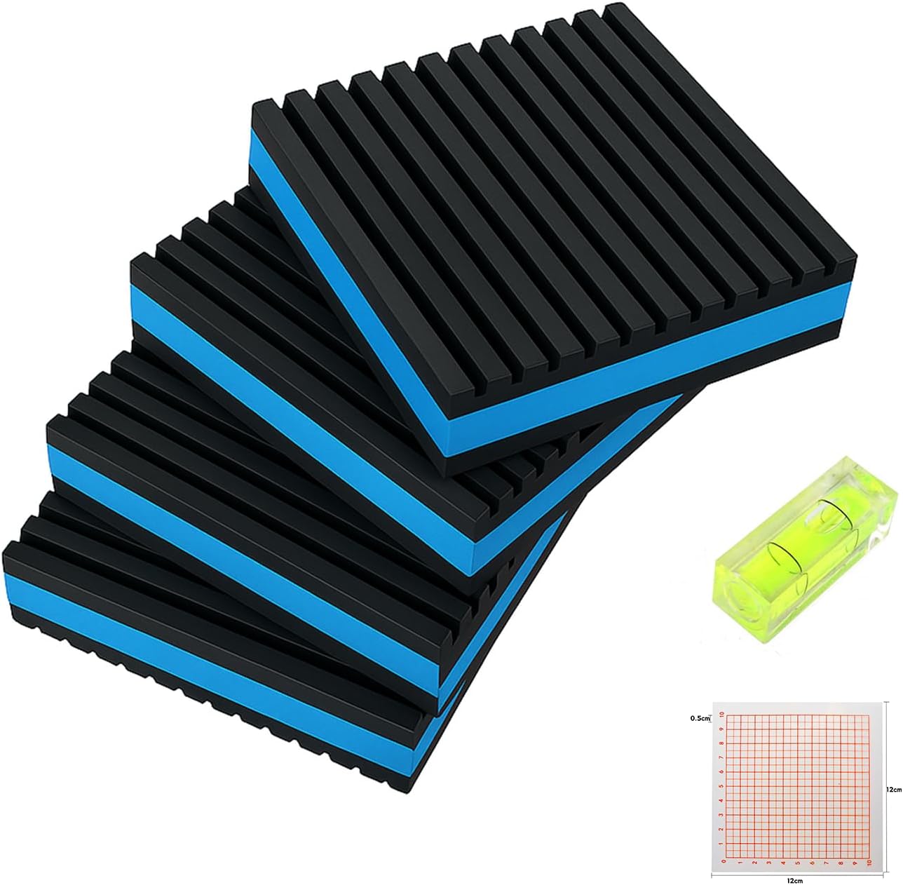 4P Anti Vibration Pads 4'' X 4'' X 7/8" Sound Isolation Ribbed Rubber Mats with EVA Center, Heavy Duty Vibration Isolation Pads for Air Compressos, Conditioner, Treadmill, HVAC Washer Dryer