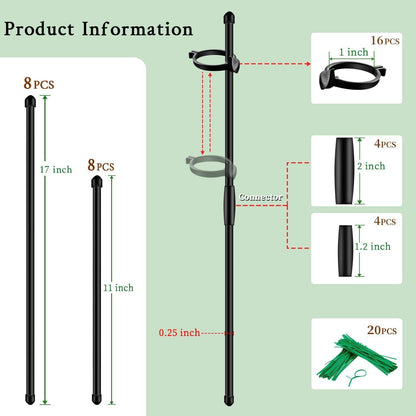 Plant Stakes 17inch &11inch SupKing Adjustable Length Plant Support Stake 16Pcs Orchid Stick with Clips for Indoor Outdoor,Garden Pole for Potted Tomato Amaryllis Vegetables Comes with 20 Ties (Green)