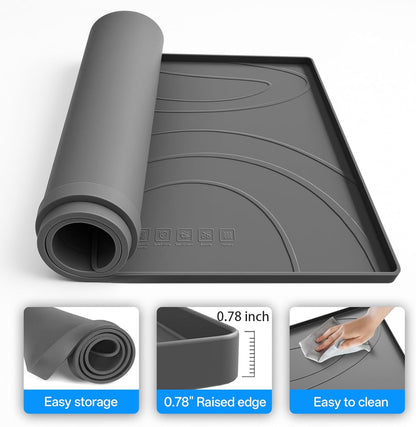 Washing Machine Drain Pan Silicone Mat,Extra Thick 33x30inch Non-Slip Waterproof Washer Tray,Raised Edge Drip Mat for Under Dryer or Washer,Anti-Vibration,Floor Leak Protector for Laundry Room