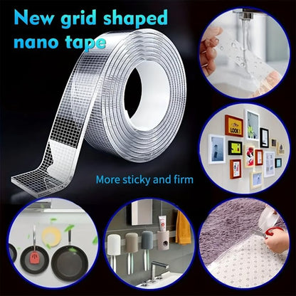 5M Nano Double Sided Tape, Heavy Duty Transparent PET Adhesive, Reusable No Residue Mounting Tape, Strong Grip Adhesive for Home, Office & Car Use (Transparent Tape)