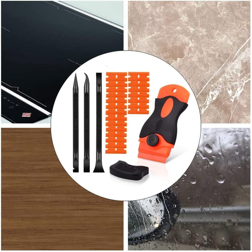 2PACK Razor Blade Scraper Tool with 30Pcs Stainless Steel Blades for Glass Stovetops Cooktop Ceramic Metal Tape Paint Glue Stickers Removal Tool