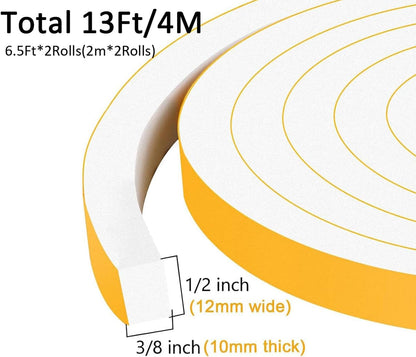 Upgraded Strong Adhesive Foam Weather Stripping Door Seal Insulation Tape for Insulating Door,Window, Air Conditioner Noise-Reduction Self Adhesive Sealing Weatherstrip (1 in x 1/2 in x 10 Ft) - Colors B