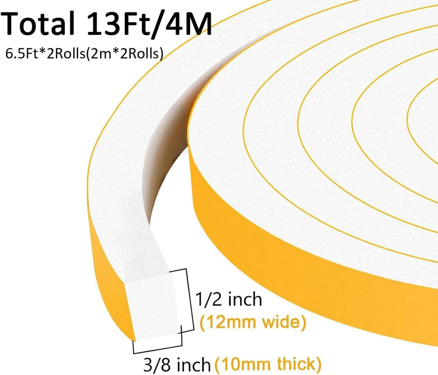 Strong Adhesive Weather Stripping, High Density Weatherproof Weather Stripping Door Seal Strip for Sliding Door, Windows,Noise-Reduction Foam Sealing Strip, White(1/2 in x 1/4 in x 13Ft) - Colors B