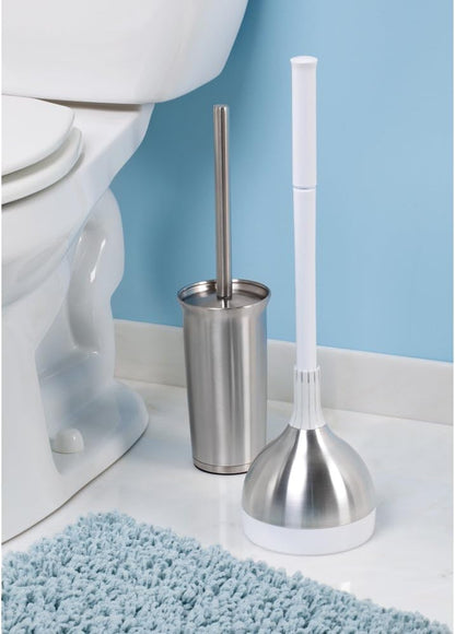 iDesign Slim Toilet Bowl Brush and Holder for Bathroom Storage - White/Brushed Stainless Steel, 1 x Toilet Brush | Bathroom Storage