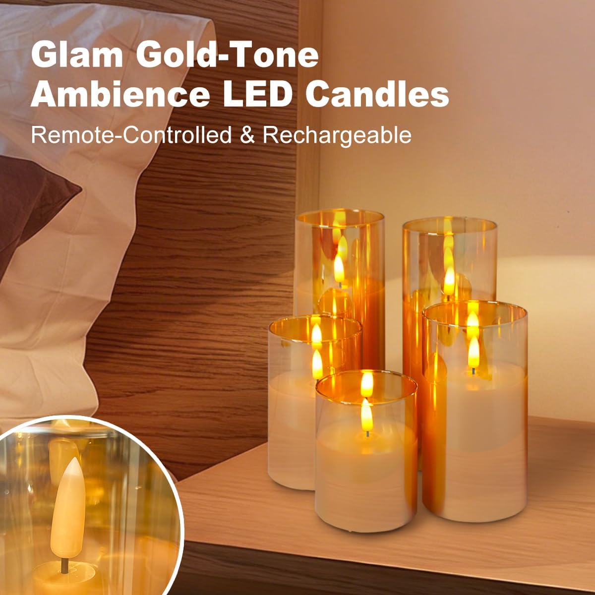 LEDHOLYT Rechargeable Flameless Glass Pillar Candles–Gifts for Women,–Set of 3, Realistic Flickering LED Light,Remote & Timer, Ideal for Living Room, Bedroom & Festival Wedding Home Party Decor