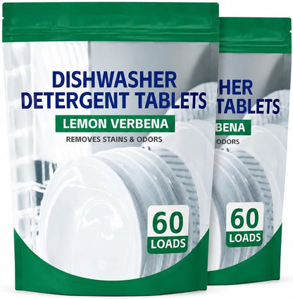 Premium Dishwasher Tablets - Lemon Verbena, 60-Count. Advanced Grease & Odor Removal Formula for Sparkling Clean Dishes. (120 Count (Pack of 2))