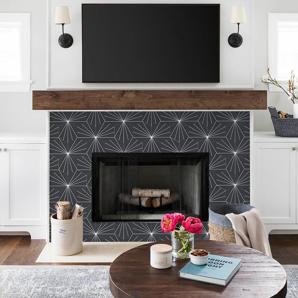 AULIGET 6" x 12" Black Slate Peel and Stick Backsplash Wall Tiles, PVC Faux Stone Stick on Tiles for Backsplash Kitchen, Bathroom, Laundry Room, Camper, Fireplace (Pack of 20)