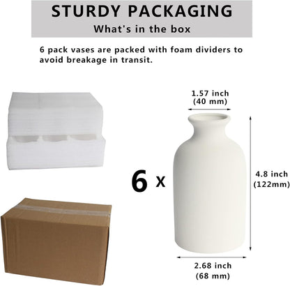 YANLING 6 Pack White Vase Small Ceramic Vases for Decor, Bud Vases | for Centerpieces White Vases for Flowers Boho Home Decor, Pampas Grass Dried Flowers Vases