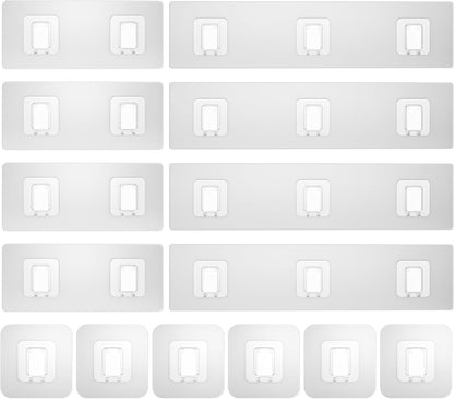 Shower Caddy Adhesive Replacement Flat, Transparent Adhesive Hooks | No Drilling, Waterproof, for Shower Caddy, Strong Bathroom Storage Shelves and Kitchen Racks (Double*8pcs + Single*4pcs)