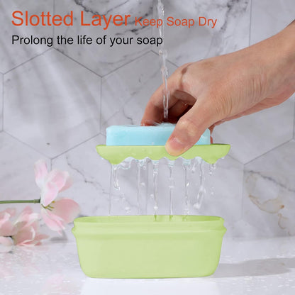 Quatish Leakproof Soap Dish with Lid & Draining Layer, Shatterproof Travel Bar Soap Holder Case Container, Portable Travel Size Toiletries Essentials for Camping, Gym, Bathroom, Black