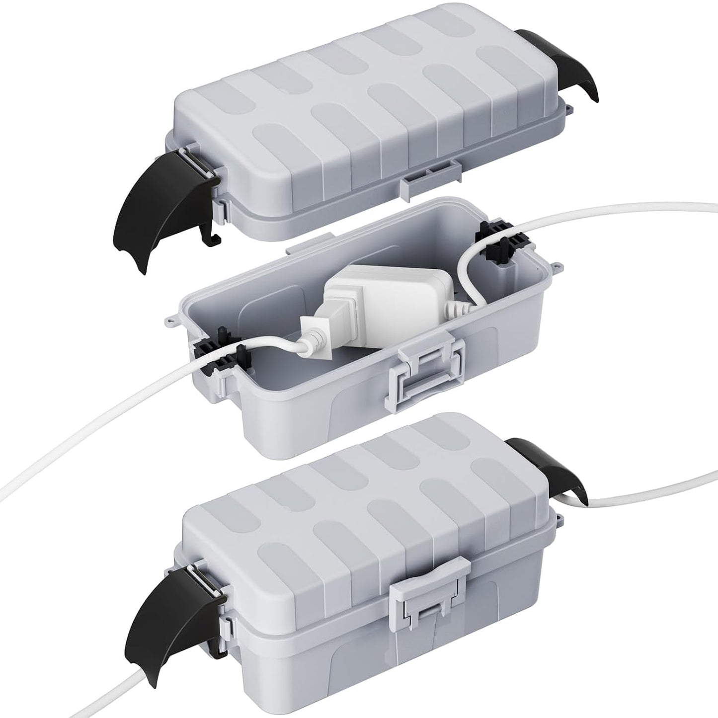 FLEMOON IP55 Outdoor Electrical Box Waterproof with Detachable Awning Covers, 7.1 * 3.9 * 2.4 inch Weatherproof Extension Cord Cover, Easy Installation for Outdoor Plug, Outlet, String Lights, Black