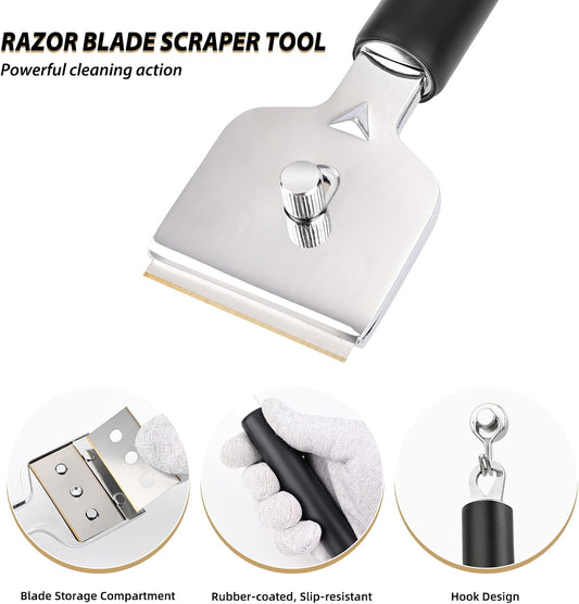 EHDIS Ceramic Hob Scraper with 10pcs Titanium Coated Blades – Metal Razor Blades Scraper Tool for Cooktop, Glass & Stove,Tile | Removes Burnt-On Food & Grease Without Scratching