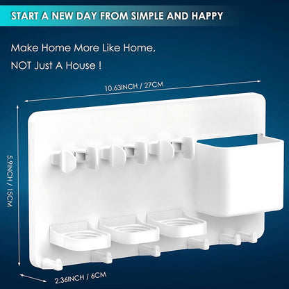 simpletome Adhesive Electric Toothbrush Holder Wall Mounted (White) | no drilling required | adhesive installation | 2pcs self-adhesive tape included | abs plastic | with 6hooks | razor hanger