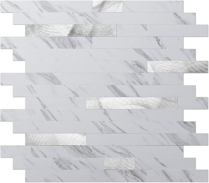 Art3d 10-Sheet Peel and Stick Backsplash Tile for Kitchen Bathroom Fireplace Laundry Room in White Slate with Gold Studded