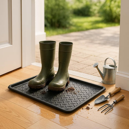 Rubber Boot Tray Scraper Mat – 13/16″ Thick, 32″ × 16″ Heavy-Duty Floor Protection Mat for Shoes, Indoor Outdoor Use