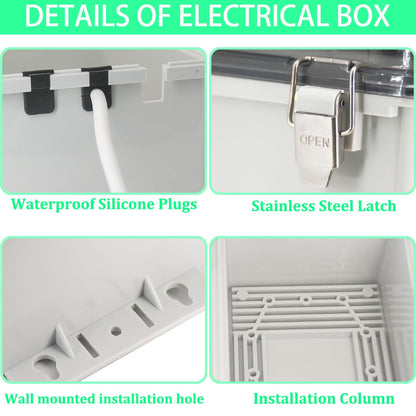 Electrical Box Outdoor Waterproof Box IP55 Junction Box Extension Cord Cover Outlet Covers,Connection Box Protect Power Strip, Timer Outlet, Clear 8.9 x 4.9 x 4.3 Inch
