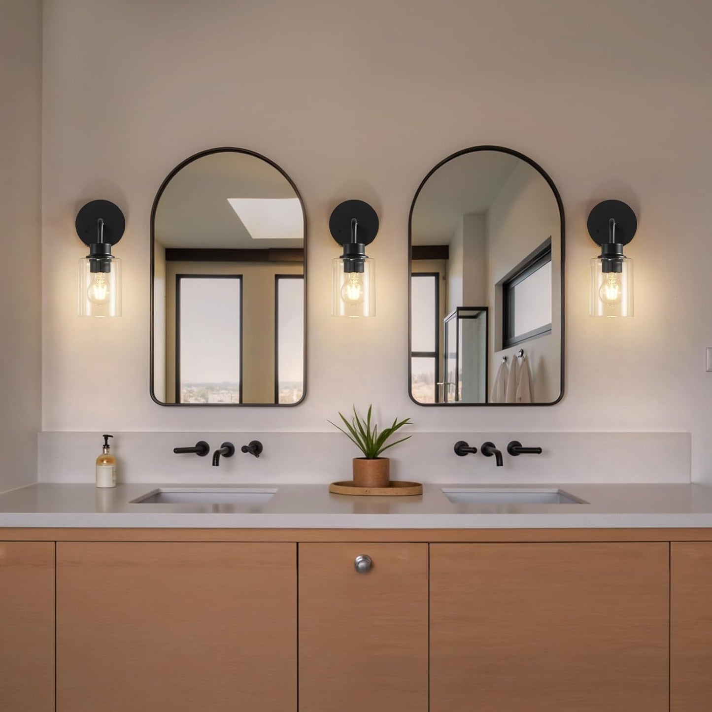 Epinl Battery Operated Black Wall Sconce Set of 2, Wireless Rechargeable Wall Lights with Remote Control, Modern Dimmable Wall Mount Lamps for Bedroom Living Room Bathroom, 3000K