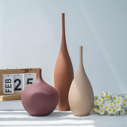 Relexome White Ceramic Vase Modern Boho Wabi-Sabi Flower Vase Set of 3 Decorative Aesthetic Vases for Centerpieces Pampas Matte Minimalist Vases for Living Room Table Shelf Home Decor Gift
