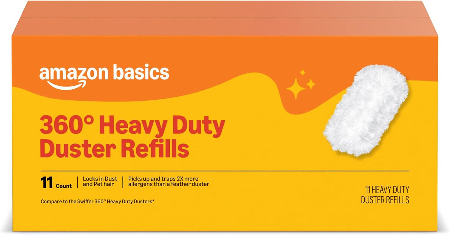 Amazon Basics 360° Heavy Duty Duster Kit with Extendable Handle and 6 Microfiber Plumes Refills for Pet Hair