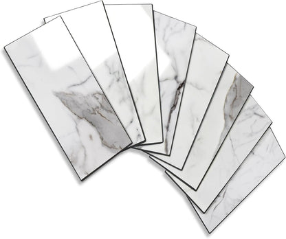 Vamos Tile 100-Piece Glossy Dolomite White Peel and Stick Backsplash Tile,3''x6'' PVC Subway Tile with White Grout, Stick on Backsplash for Kitchen/Bathroom/Fireplace