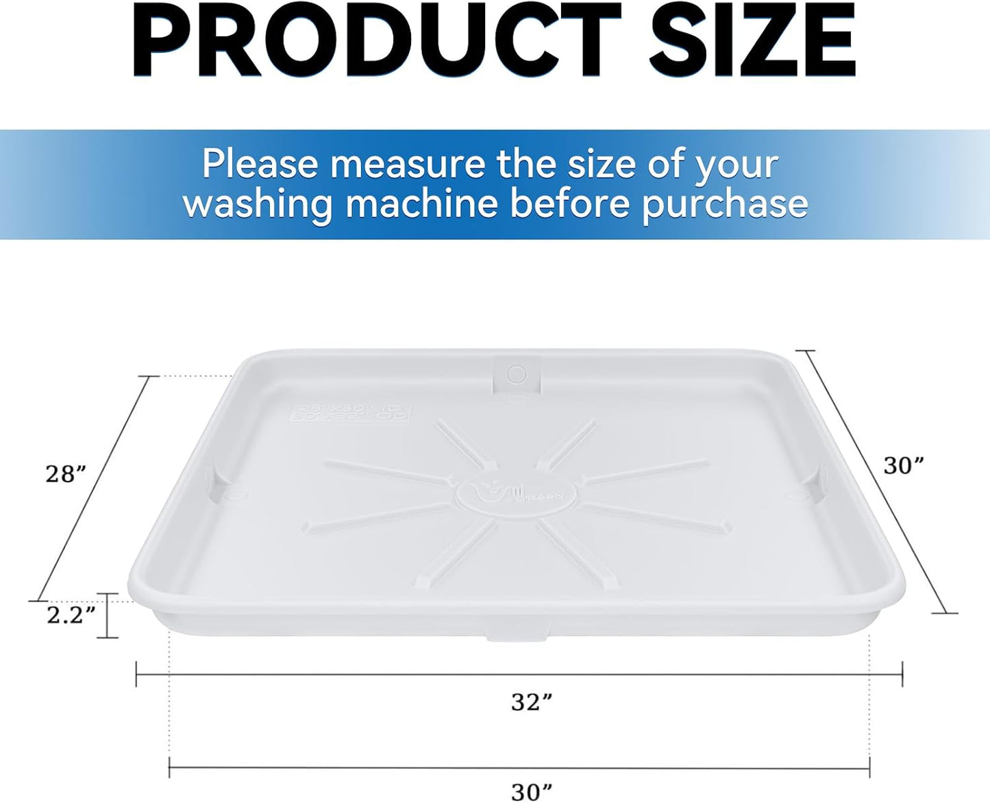 30x32inch Washing Machine Drain Pan, with Raised Edge, Features a Heavy Durable Plastic, Floor Protector - Protects Floors from Leaksf, with 1" Drain Fittings, Black