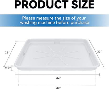 30x32inch Washing Machine Drain Pan, with Raised Edge, Features a Heavy Durable Plastic, Floor Protector - Protects Floors from Leaksf, with 1" Drain Fittings, Black