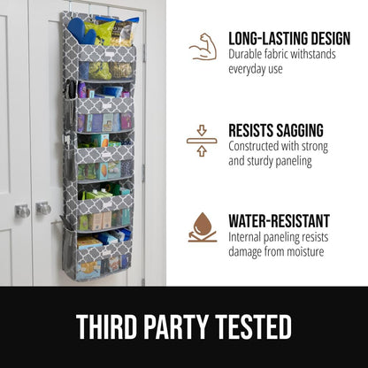GORILLA GRIP Over the Door Shoe Organizer, 24 Large Breathable Mesh Pockets, Space Saving Hanging Storage Holder, Closet Rack Hanger Holds Up to 40 lbs, Hangs on Closets for Shoes, Accessories, Grey