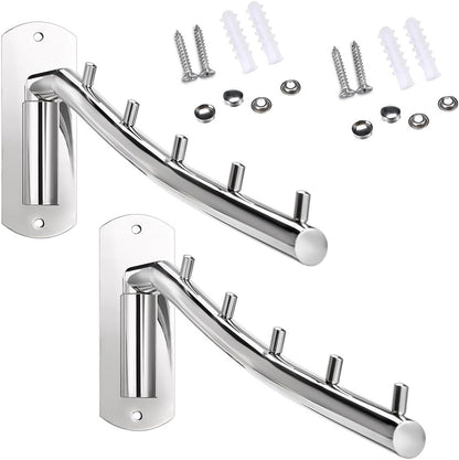 Sumnacon Stainless 2 Pcs Steel Clothes Hanger Rack-Wall Mount Garment Hook with Swing Arm, Sturdy Coat Robe Storage Organizer for Laundry Room Bedrooms Clothing Drying Rack with 5 Hooks, Gold