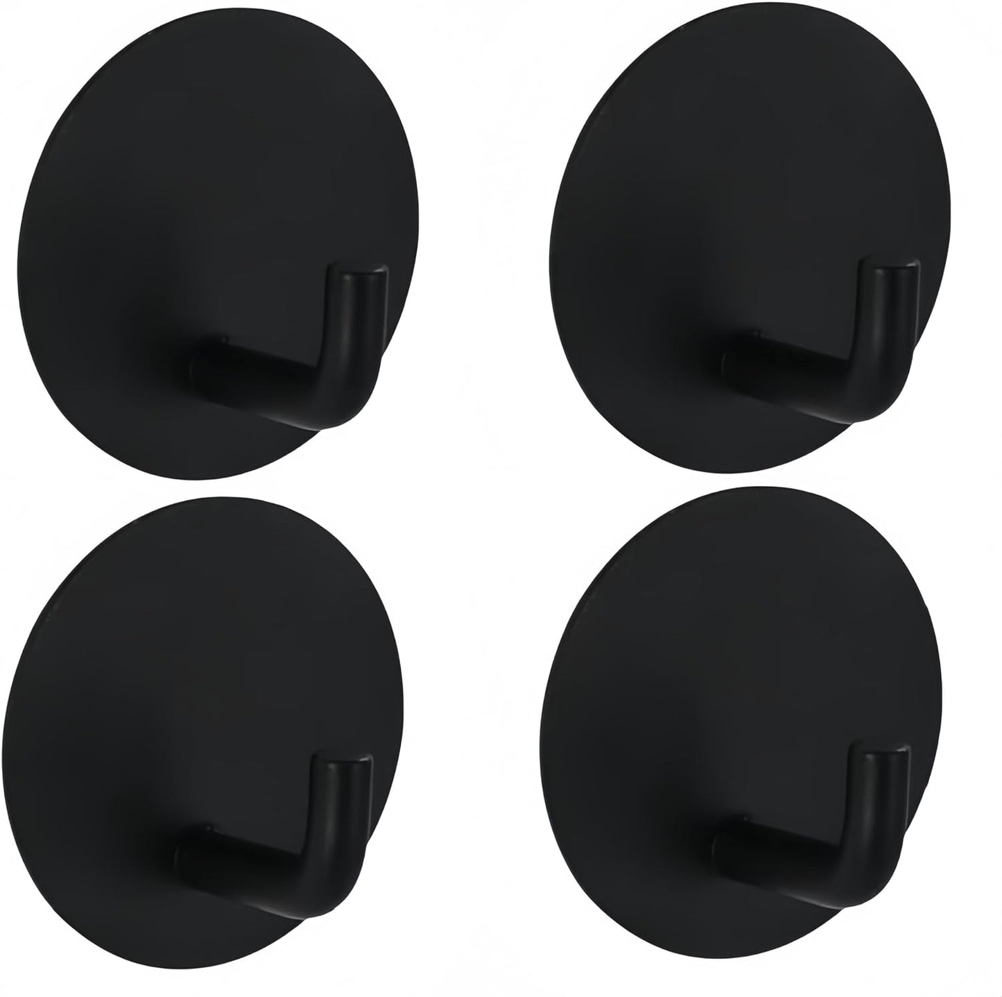 Adhesive Hooks Heavy Duty Shower Hook 4 Pack Waterproof, Black Stick on Hooks for Hanging Loofah Towel Robe Clothes, Removable Stainless Steel Bathroom Adhesive Wall Hooks
