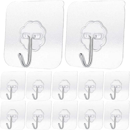 Transparent Adhesive Hooks 30 lb(Max), Waterproof and Oilproof Reusable Seamless Hooks, Heavy Duty Wall Hook for Kitchen Bathroom Office (8 Pack) Transparen