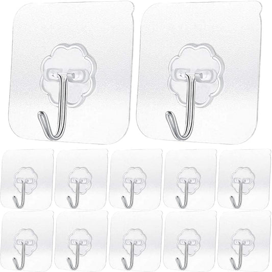 Transparent Adhesive Hooks 30 lb(Max), Waterproof and Oilproof Reusable Seamless Hooks, Heavy Duty Wall Hook for Kitchen Bathroom Office (8 Pack) Transparen
