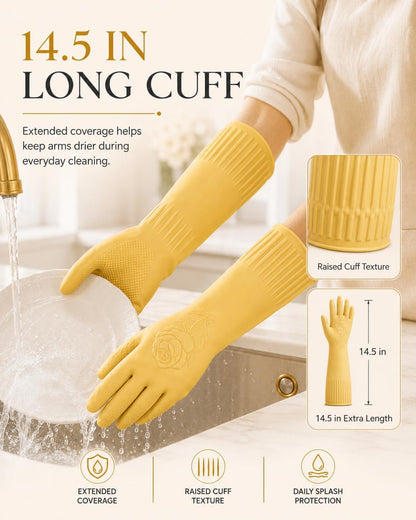 Disfore Rubber-Gloves Dishwashing Gloves for Cleaning-Kitchen - 2 Pairs Long Household Cleaning Gloves for Washing Dishes