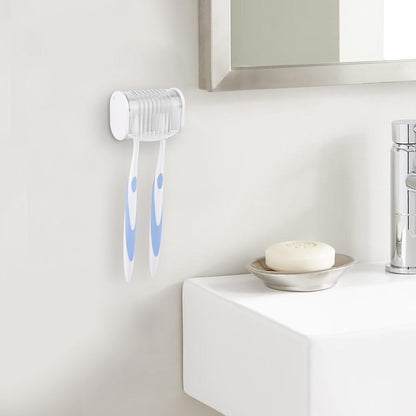 1 Pack Toothbrush Holder Wall Mounted with Cover for Bathroom, 2 Slots Toothbrush Storage Organizer for Shower, Self Adhesive Toothbrush Hanger (Grey)