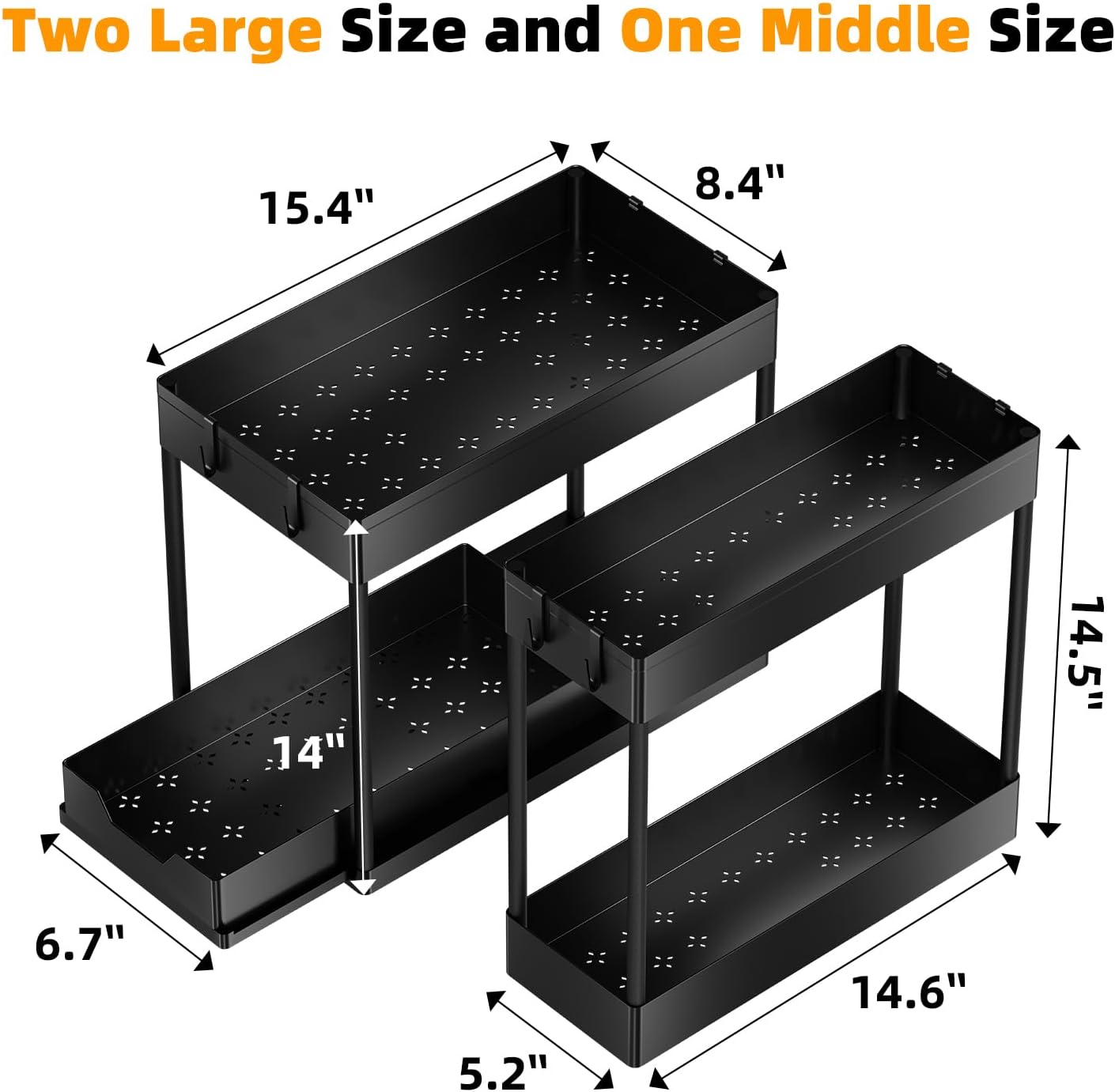 Simple Trending Under Sink Organizer 2 Pack, Sink Pull-Out Sliding Storage Cabinet, 2-Tier Under Shelf Organizer for Kitchen Bathroom, Black